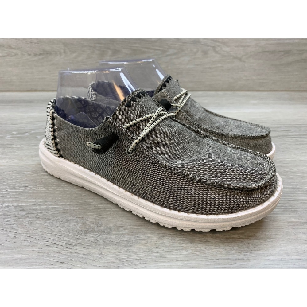 Hey Dude Wendy Chambray Woven Onyx Grey Slip On Loafers Casual Shoes Women's 6